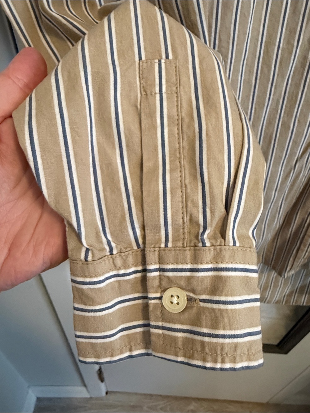 GAP Beige, White & Blue Striped Button-Down The Big Shirt - Picture 3 of 4